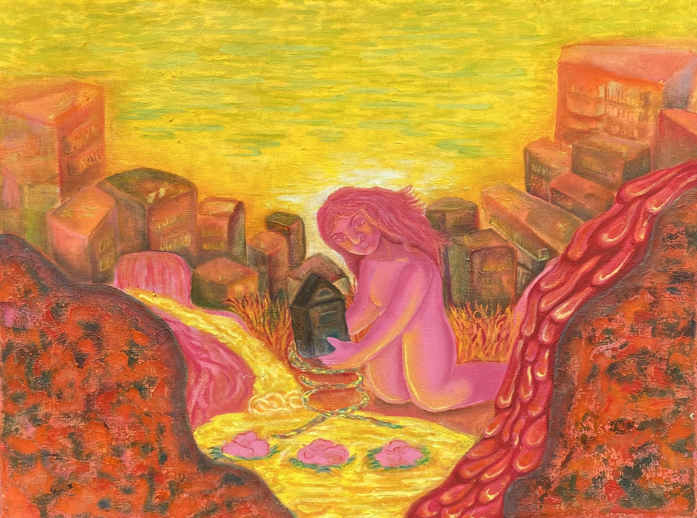 Detalle pictórico con texturas densas y capas de óleo