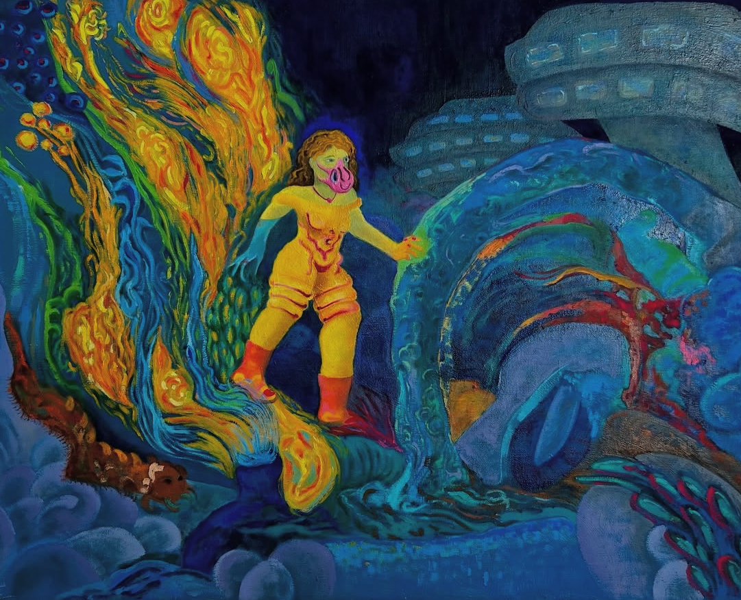 Paisaje surrealista con formas orgánicas y estética alienígena